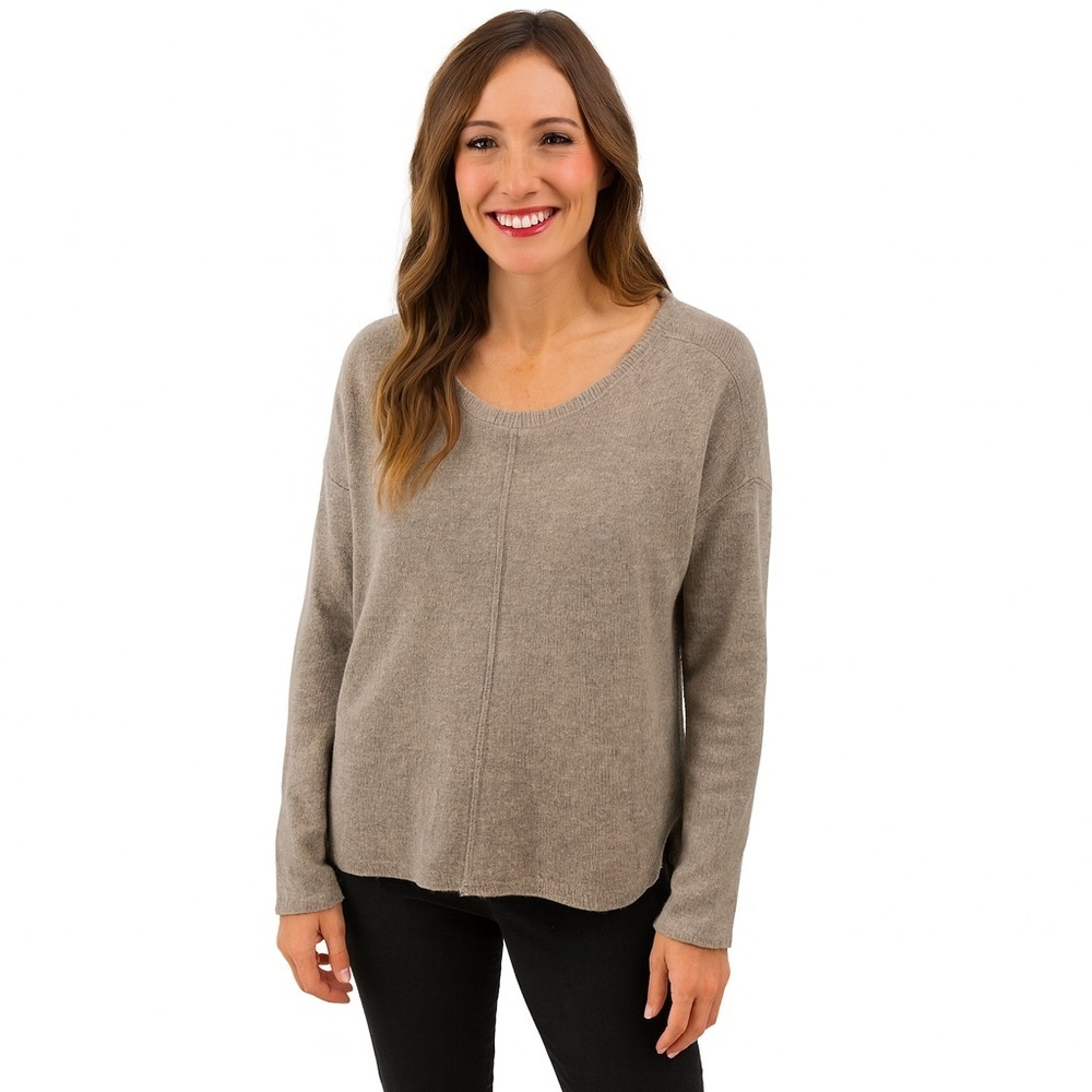 Eileen Fisher Oatmeal Cream Gray Long Sleeve Knit Sweater Size Small